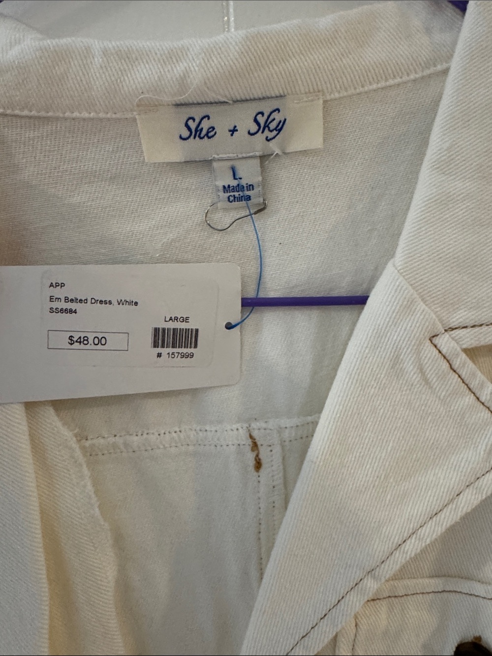 She + Sky White Belted Shirt Dress - Picture 2 of 3